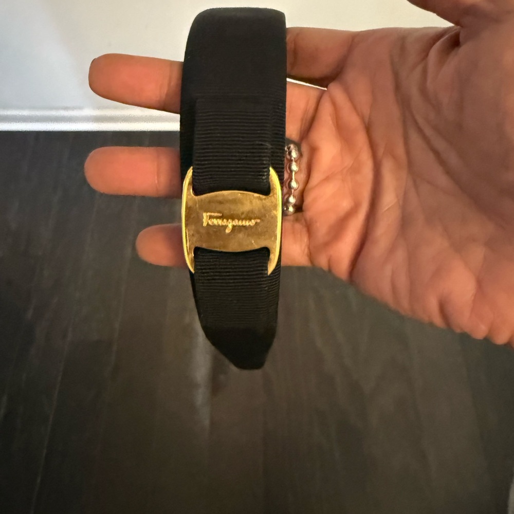 Salvatore Ferragamo Black Belt with Gold Emblem
